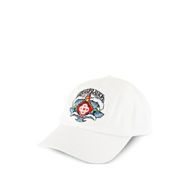 カサブランカ メンズ かぶり笠 佩び物 Waves embroidered-logo baseball cap White