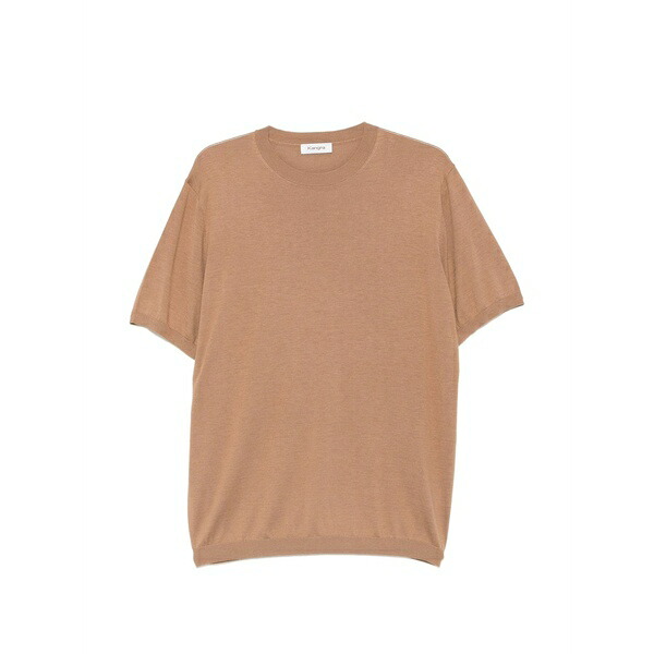 カングラ  メンズ プルオーバー トップス Fine-knit crew-neck t-shirt Neutrals