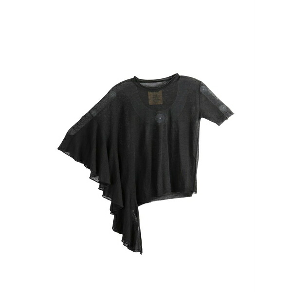 ユマ・壱 レディース プルオーバー トップス Asymmetric ruffled t-shirt Black