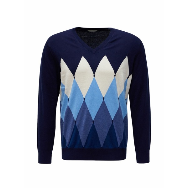バランタイン メンズ 編み物\u0026プルオーバー アウター Argyle-intarsia v-neck sweater Blue