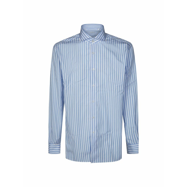 ザカス  メンズ プルオーバー トップス Stripe-pattern shirt Blue