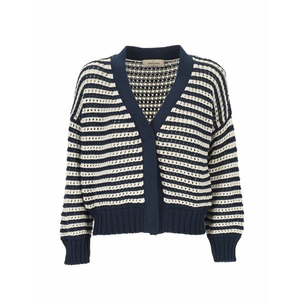 グランサッソ レディース ジレー アウター Striped open-knit cardigan Blue