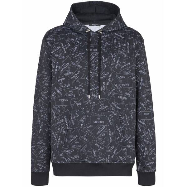 バルマン メンズ パーカー・スウェットシャツ アウター Couture label-print hoodie Black