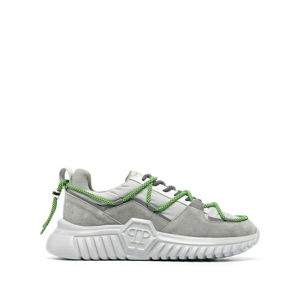 フィリップ飾り気の無い メンズ スニーカー シューズ Suede-panelling low-top sneakers Grey