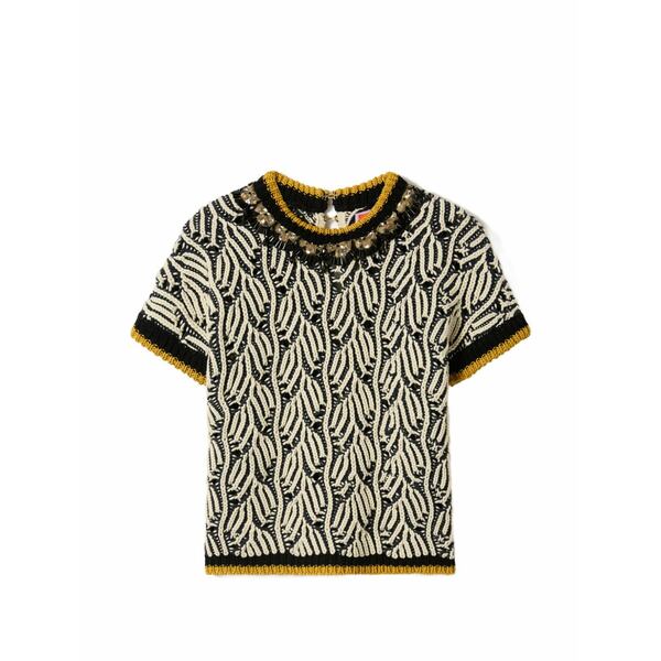 ラ・ダブル・ジェイ レディース ティーシャツ トップス Patterned beaded top Black