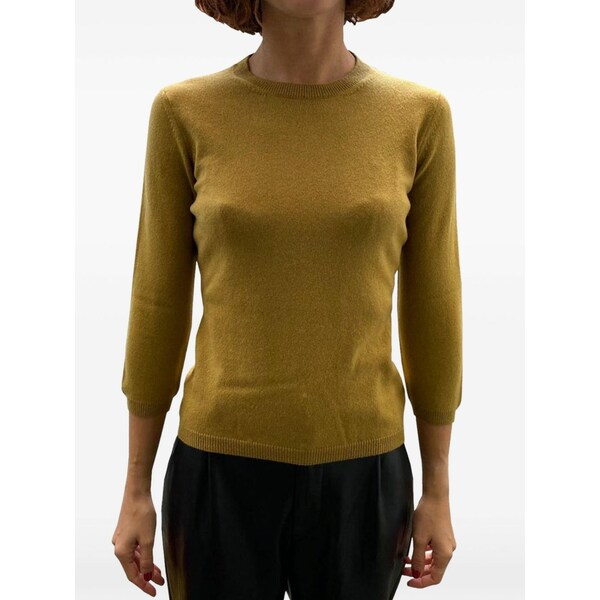 ラ サクラ色 レディース 編み物\u0026スウェーター アウター Three-quarter sleeve sweater Yellow