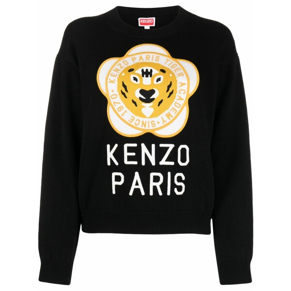 ケンゾー レディース 編み物\u0026プルオーバー アウター Tiger academy wool-blend jumper Black