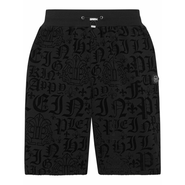 フィリップ飾り気の無い メンズ 心地好いズボン下 ボトムス Gothic plein-print track shorts Black