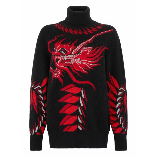 ロベルトカヴァリ レディース 編み物\u0026スウェーター アウター Dragon-motif turtleneck sweater Black
