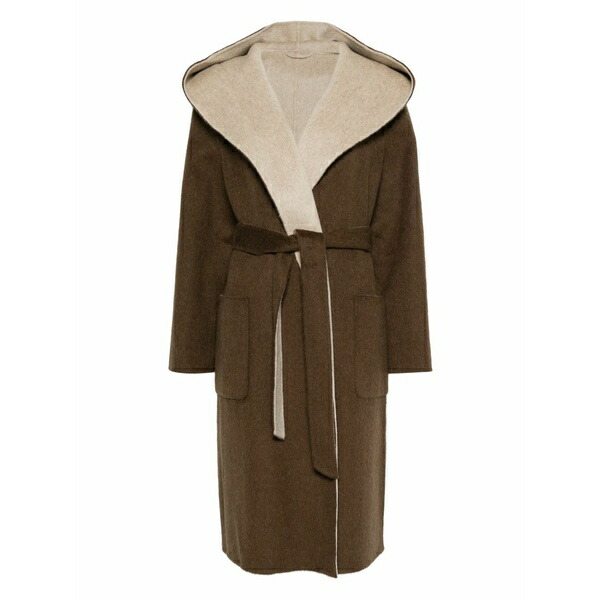 パロッシュ レディース 厚地の外套 アウター Hooded belted coat Brown