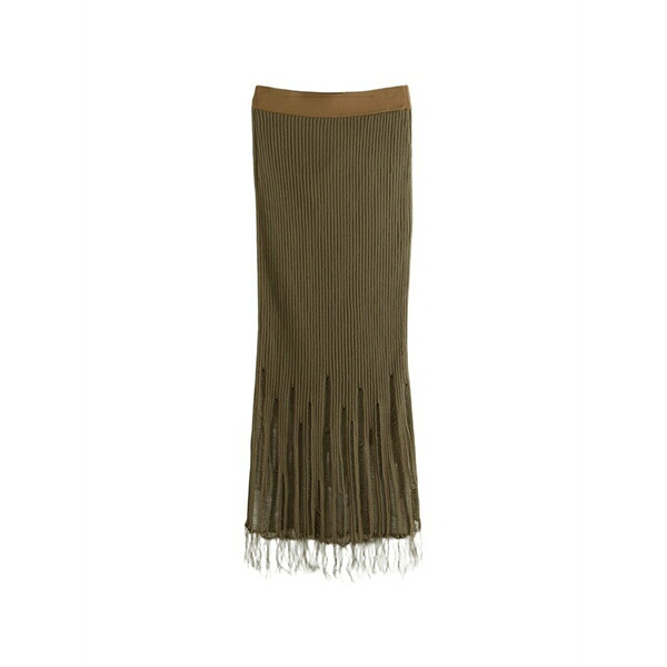 ユマ・一 レディース スコート ボトムス Ribbed-knit distressed skirt Green
