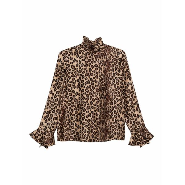 アルベルト ビアーニ レディース ティーシャツ トップス Leopard-print high-neck blouse Brown