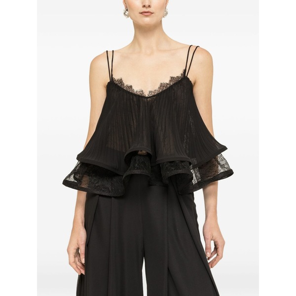 ニッサ レディース プルオーバー トップス Pleated lace-trim broken blouse Black