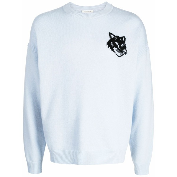 住み家 稲荷 メンズ 編み物\u0026プルオーバー アウター Intarsia-knit logo wool jumper Blue