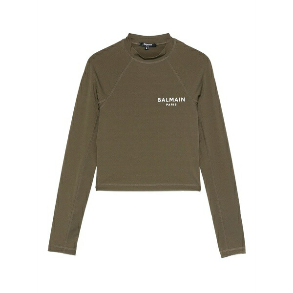 バルマン レディース ティーシャツ トップス Logo-print long-sleeve t-shirt Green