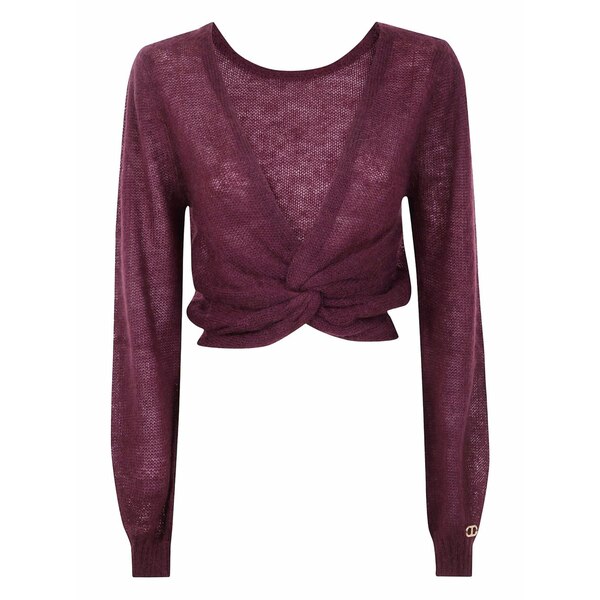 ツイン書き割り レディース 編み物\u0026プルオーバー アウター Twist-front knitted sweater Red