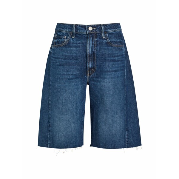 お母さん レディース 心地好いズボン下 ボトムス The half-pipe panelled frayed-hem shorts Blue