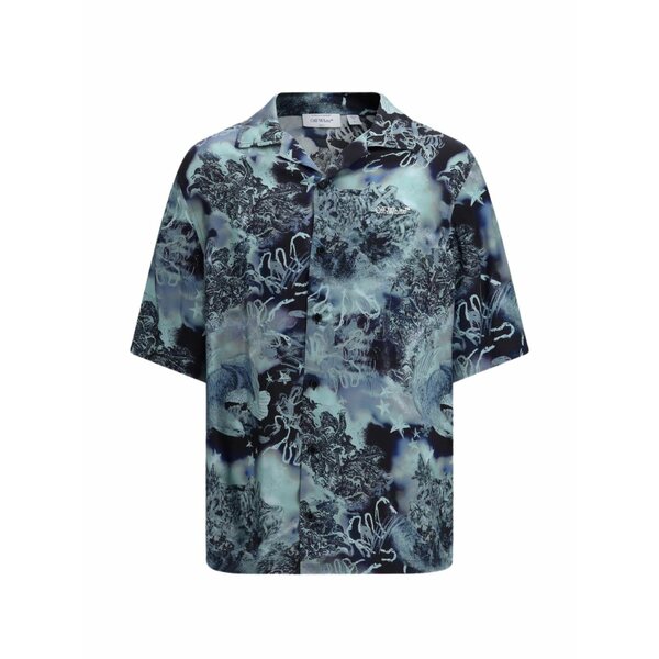 象牙色 メンズ ティーシャツ トップス Printed bowling shirt Blue