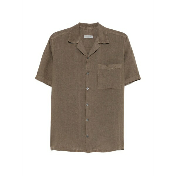 カナーリ メンズ プルオーバー トップス Short-sleeve pocket-detail shirt Brown