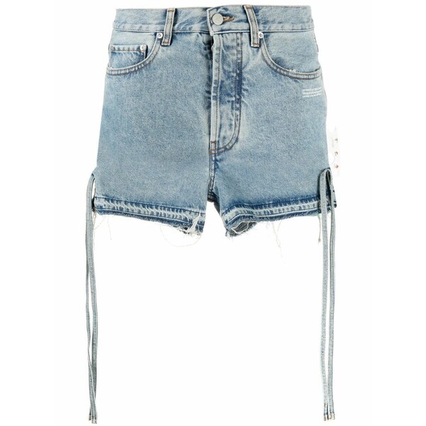 オフホワイト レディース カジュアルパンツ ボトムス Side tie fastening denim shorts Blue|asty