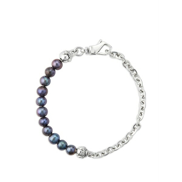 エマニュエレ ビコッキ メンズ ブレスレット・バングル・アンクレット 付属物 Pearl-embellished chain-link bracelet Silver