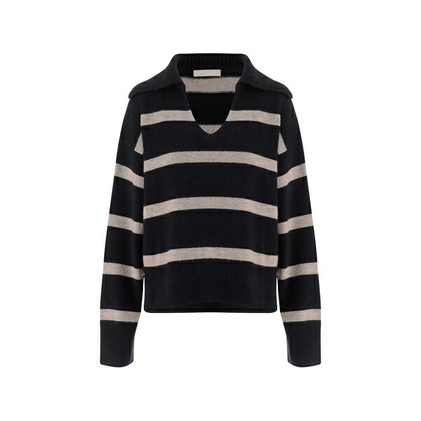 アリュード レディース 編み物\u0026プルオーバー アウター Striped v-neck sweater Black
