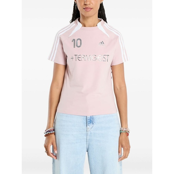 アディダス レディース ティーシャツ トップス Teamgeist logo-stripe t-shirt Pink