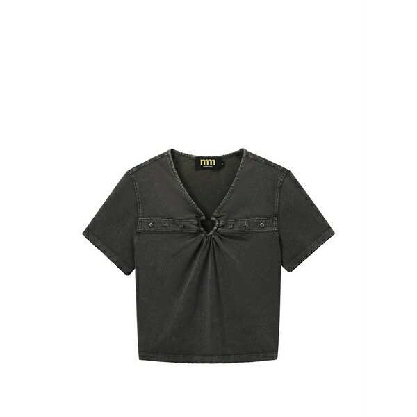 ミニ皮膚軟化剤 レディース プルオーバー トップス Stud-embellished heart-ring cotton t-shirt Grey