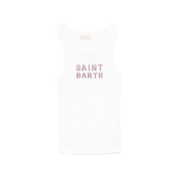 エムシーツーセイントバース レディース カットソー トップス Bead-embellished ribbed tank top White