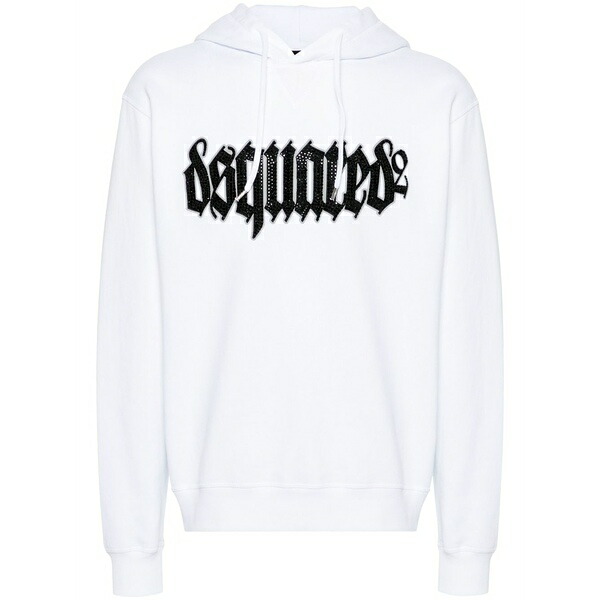 ディースクエアード メンズ パーカー・スウェットシャツ アウター Logo-appliqu￡ cotton hoodie White