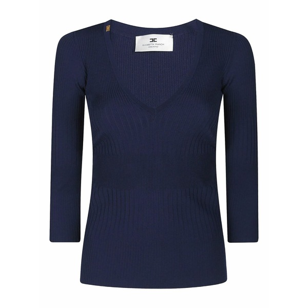 エリザベスフランキ レディース 編み物\u0026プルオーバー アウター Ribbed v-neck sweater  Blue
