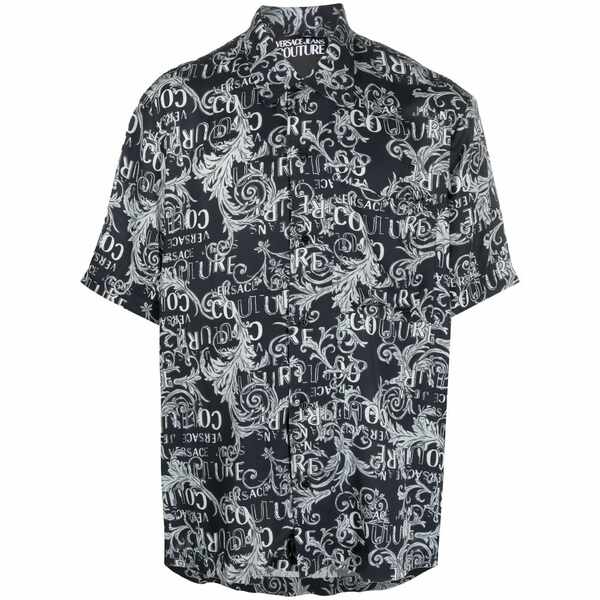呼びりん探し回る メンズ プルオーバー トップス Baroque-print short-sleeve shirt Black
