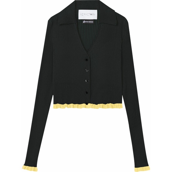 エーゼット 製造所 レディース ジレー アウター X ester manas ribbed cropped cardigan Black