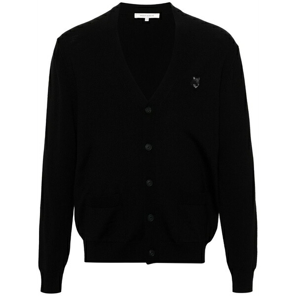 メゾン キツネ メンズ カーディガン アウター Chillax fox wool cardigan Black｜asty