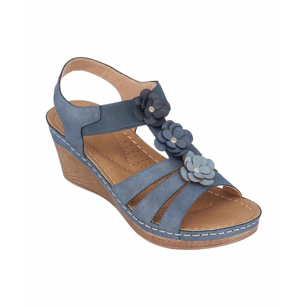 ジーシーシューズ レディース サンダル シューズ Women's Beck Flower Detail Wedge Sandals Navy画像