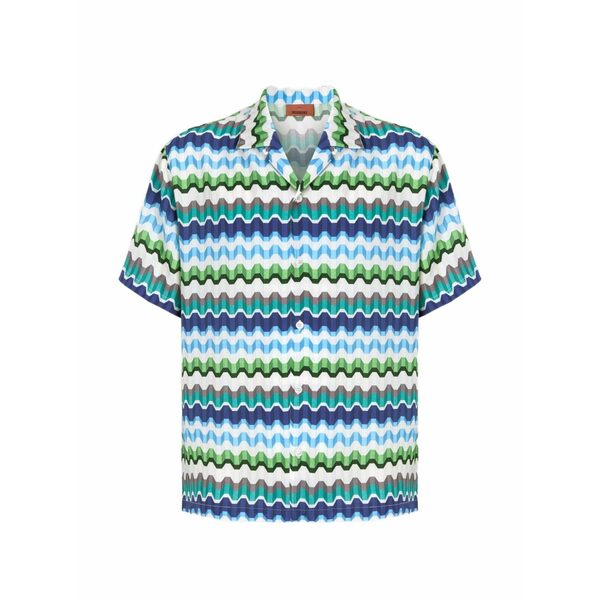 ミッソーニ メンズ シャツ トップス Zigzag-print short-sleeve shirt Blue｜asty