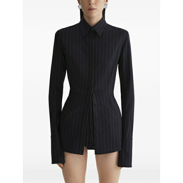 マグラー レディース シャツ トップス Pinstripe shirt Black｜asty