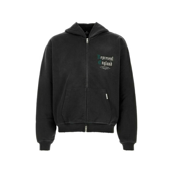 リプレゼント メンズ パーカー・スウェットシャツ アウター Logo-print zip-up hoodie Black｜asty