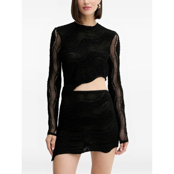 チャロ ルイス イビザ レディース プルオーバー トップス Cut-out asymmetrical lace t-shirt Black