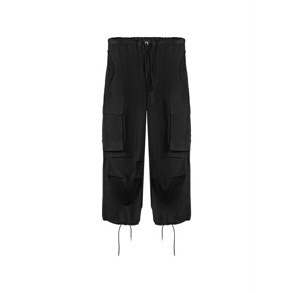 野球クラブ はたご屋 ザ 昼まえ メンズ 心地よいズボン下 ボトムス Drawstring-hem cargo pants Black
