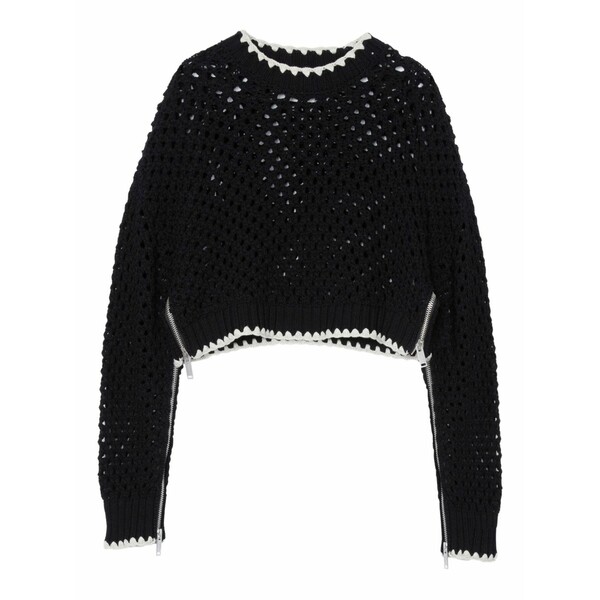 スリーワンフィリップリム レディース 編み物\u0026スウェーター アウター Crochet-detail zip-cuff sweater Black