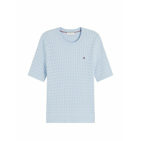 トミー ヒルフィガー レディース 編み物\u0026プルオーバー アウター Cable-knit short-sleeve sweater Blue