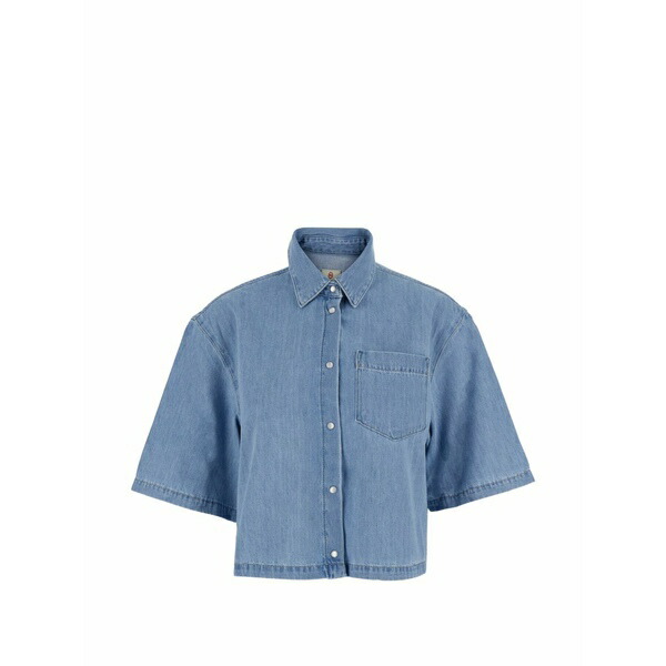 エージーデニム レディース プルオーバー トップス Kodiac chest-pocket crop shirt Blue