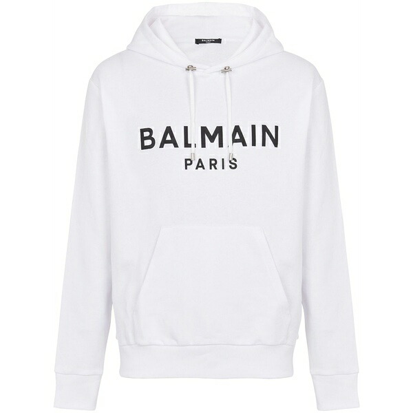 バルマン メンズ パーカー・スウェットシャツ アウター Logo-print long-sleeved hoodie White