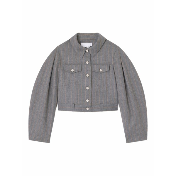 ガニー レディース 上衣＆上衣 アウター Pinstripe puff-sleeve jacket Grey