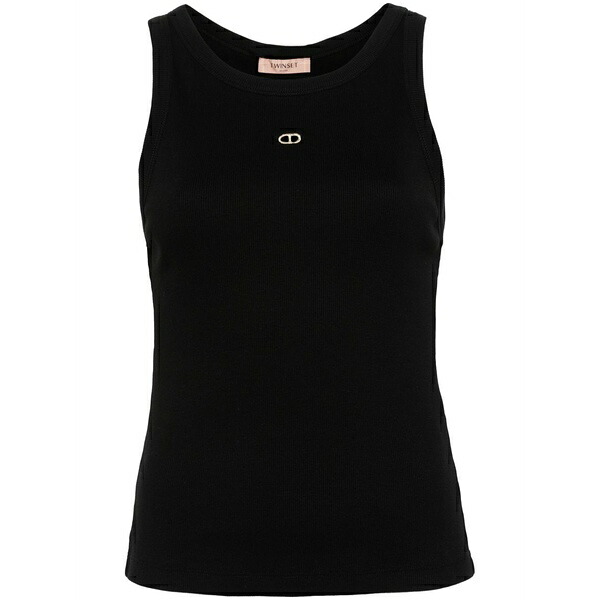 ツイン書き割り レディース カットソー トップス Cut out-detail ribbed top Black