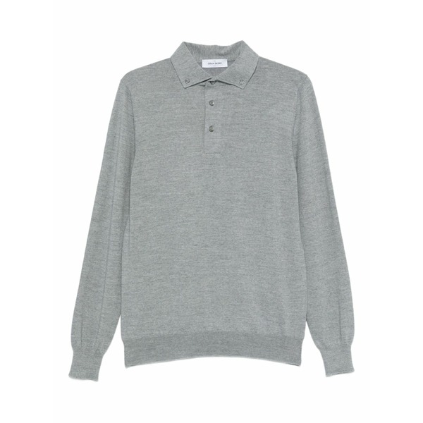 グランサッソ メンズ ポロシャツ トップス Buttoned long-sleeve polo shirt Grey|asty
