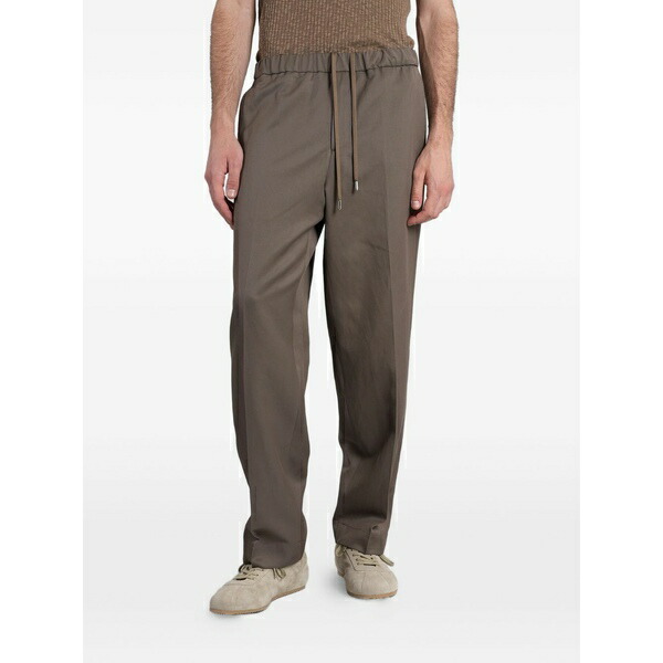 御召しものメイン メンズ 心地好いズボン下 ボトムス Drawstring-waist pressed-crease trousers Brown