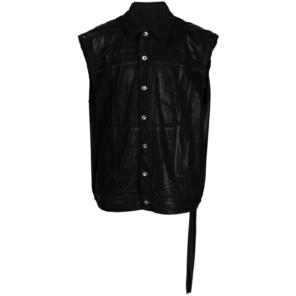 リックオウエンス メンズ カットソー トップス Sleeveless wax-coated cotton vest Black