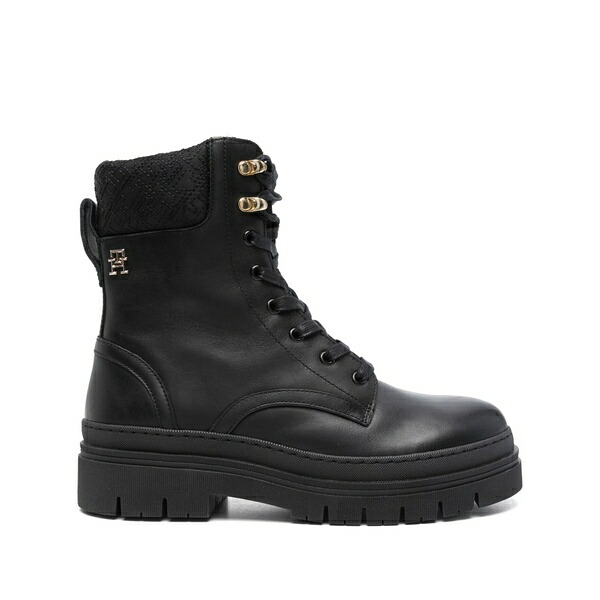 トミー ヒルフィガー レディース ブーツ シューズ Monogram-embroidered boots Black
